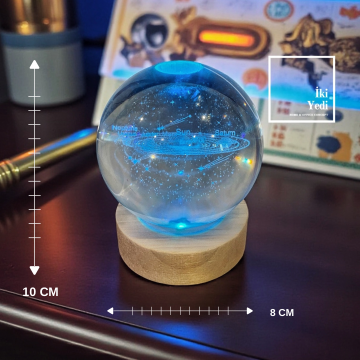 Güneş Sistemi Işıklı Kristal Küre, LED Aydınlatmalı Masaüstü Dekor, Ofis ve Ev Hediyesi Gezegenler