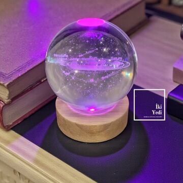 Güneş Sistemi Işıklı Kristal Küre, LED Aydınlatmalı Masaüstü Dekor, Ofis ve Ev Hediyesi Gezegenler