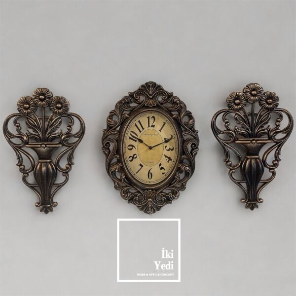 Adrian Viktoryen Tasarım Duvar Saati Antik Tema Barok Saat Seti Ev Mutfak Salon Okuma Çalışma Odası Duvar Dekorasyonu