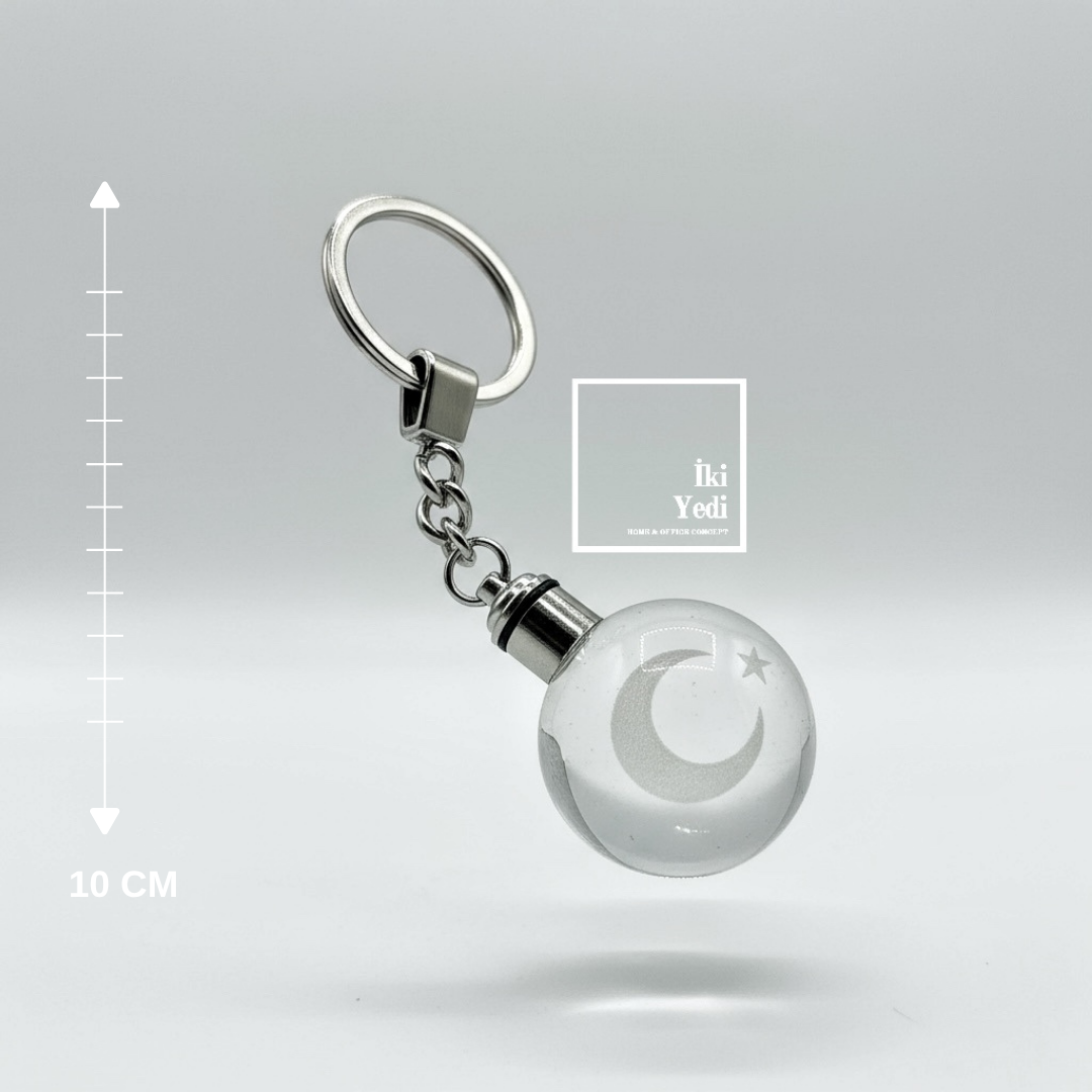 Ay Yıldız Figürlü Kristal Anahtarlık, Türk Bayrağı Tasarımlı Hediyelik Ofis ve Araba Aksesuarı