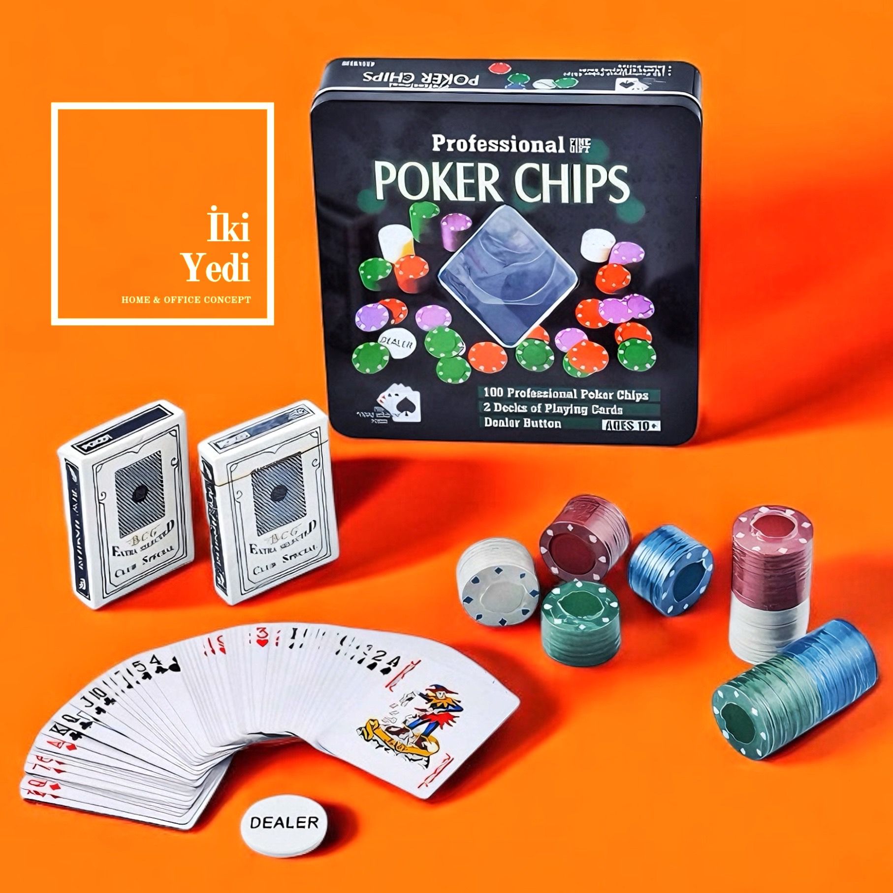 Profesyonel Poker Seti 100 Fiş, 2 Deste Kart, Tam Adrenalin! Evde Kendi Casino Geceni Başlat!