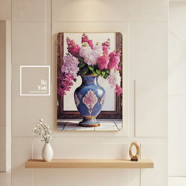 Wigley Işıltılı Taşlı Klasik Vazo Çiçek Duvar Tablosu 40x60 cm Salon Ofis Dekor Duvar Dekorasyonu
