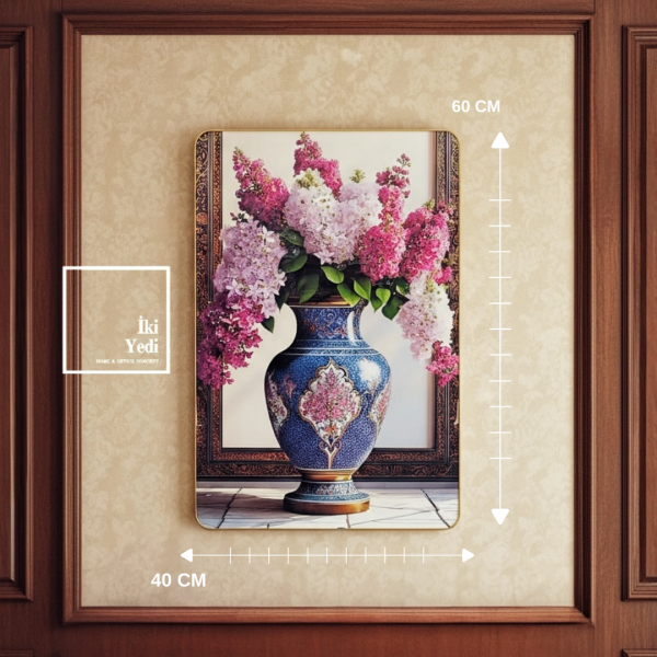 Wigley Işıltılı Taşlı Klasik Vazo Çiçek Duvar Tablosu 40x60 cm Salon Ofis Dekor Duvar Dekorasyonu