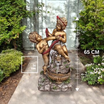 Melek Çocuklar Şelale Bahçe Heykeli 65 cm – Dekoratif Dış Mekan Bahçe Süsü Villa Bahçesi Objesi