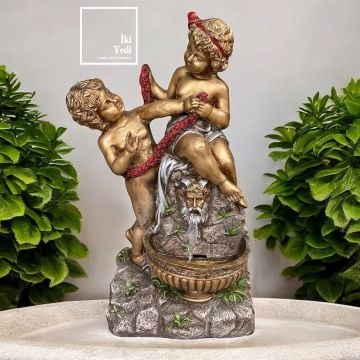 Melek Çocuklar Şelale Bahçe Heykeli 65 cm – Dekoratif Dış Mekan Bahçe Süsü Villa Bahçesi Objesi