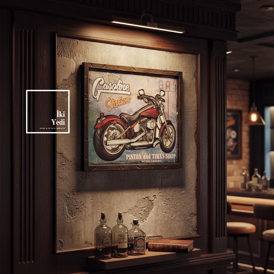 Pstngas Metal Kabartmalı Motosiklet Tablo, Vintage Duvar Dekoru, Retro Ofis Bar Aksesuarı Cafe Pub