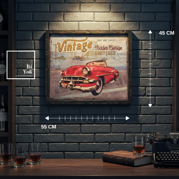 Hidgar Vintage Kırmızı Klasik Araba Metal Kabartmalı Tablo Retro Duvar Dekoru Ofis ve Bar Aksesuarı