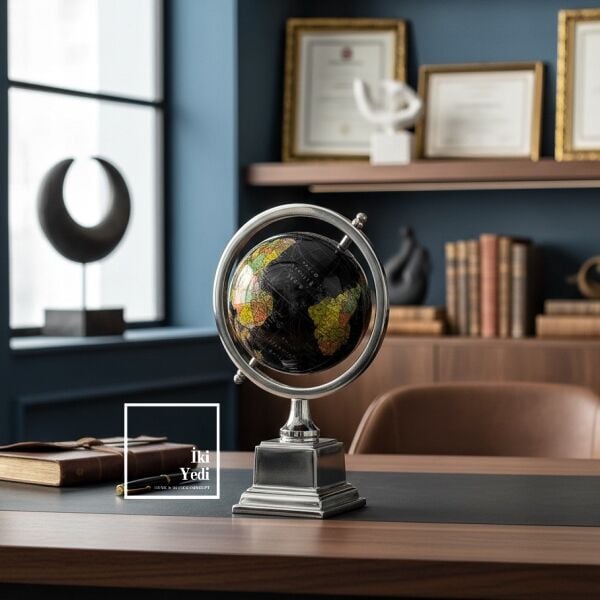 Onnacro Siyah Küre Dünya Globe, Metal Ayaklı Masaüstü Ofis Dekoru, Klasik ve Modern Tasarım 27 cm