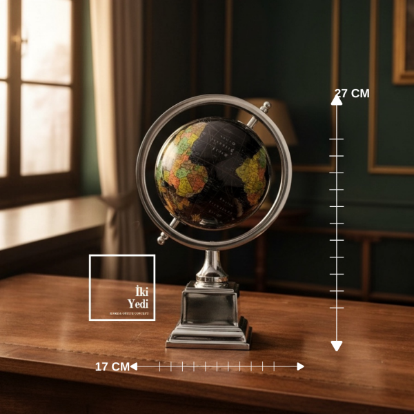 Onnacro Siyah Küre Dünya Globe, Metal Ayaklı Masaüstü Ofis Dekoru, Klasik ve Modern Tasarım 27 cm
