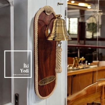 Welab 52 cm Masif Ağaç Halatlı Pirinç Duvar Çanı – Antik Duvar Zili, Lüks Dekoratif Obje