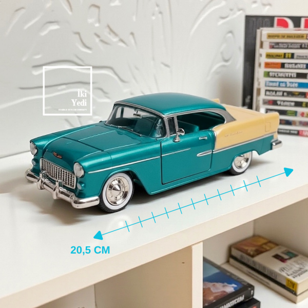 Su Yeşili Klasik Amerikan Tarzı Araba Maketi 20,5 cm Dekoratif Masa Üstü Obje Ofis Hediyesi Retro