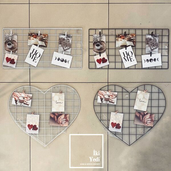 Mathew 60 cm Metal Tel Fotoğraflık Pano Kalpli Notluk Duvar Dekoru Anı Panosu
