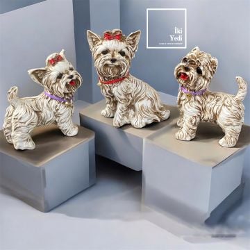 Shih Tzu Dekor 3'lü Süs Köpeği Biblo Seti Dekoratif Heykel Objeler Ev Bahçe Veteriner Petshop Dekorasyon Hediyelik Eşya