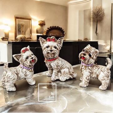 Shih Tzu Köpek Biblo Seti 3'lü Dekoratif Köpek Figürleri Ev ve Ofis Aksesuarı Sevimli Hayvan Bibloları Hediyelik Objeler