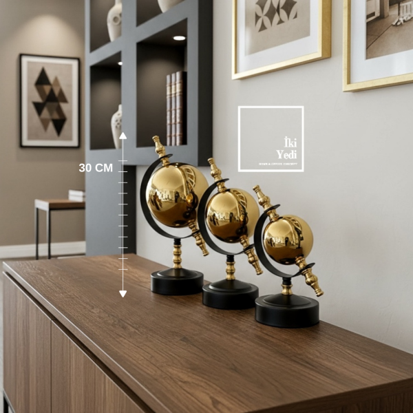 Ferguson Orbit Set 3’lü Dekoratif Küre Takımı Metal Modern Ofis Salon Masaüstü Obje Altın Küre