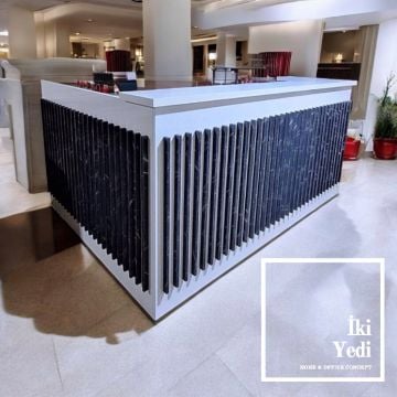 Francisco 240 CM L Model Karşılama Bankosu Resepsiyon Danışma Masası Para Kasası Desk Lüks Tasarım