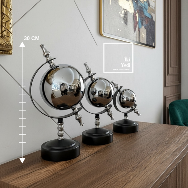 Ferguson Orbit Set Gümüş 3’lü Metal Küre Dekor, Modern Ofis ve Salon Masa Üstü Obje Hediyelik Eşya