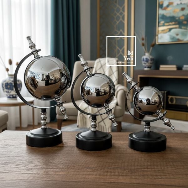 Ferguson Orbit Set Gümüş 3’lü Metal Küre Dekor, Modern Ofis ve Salon Masa Üstü Obje Hediyelik Eşya
