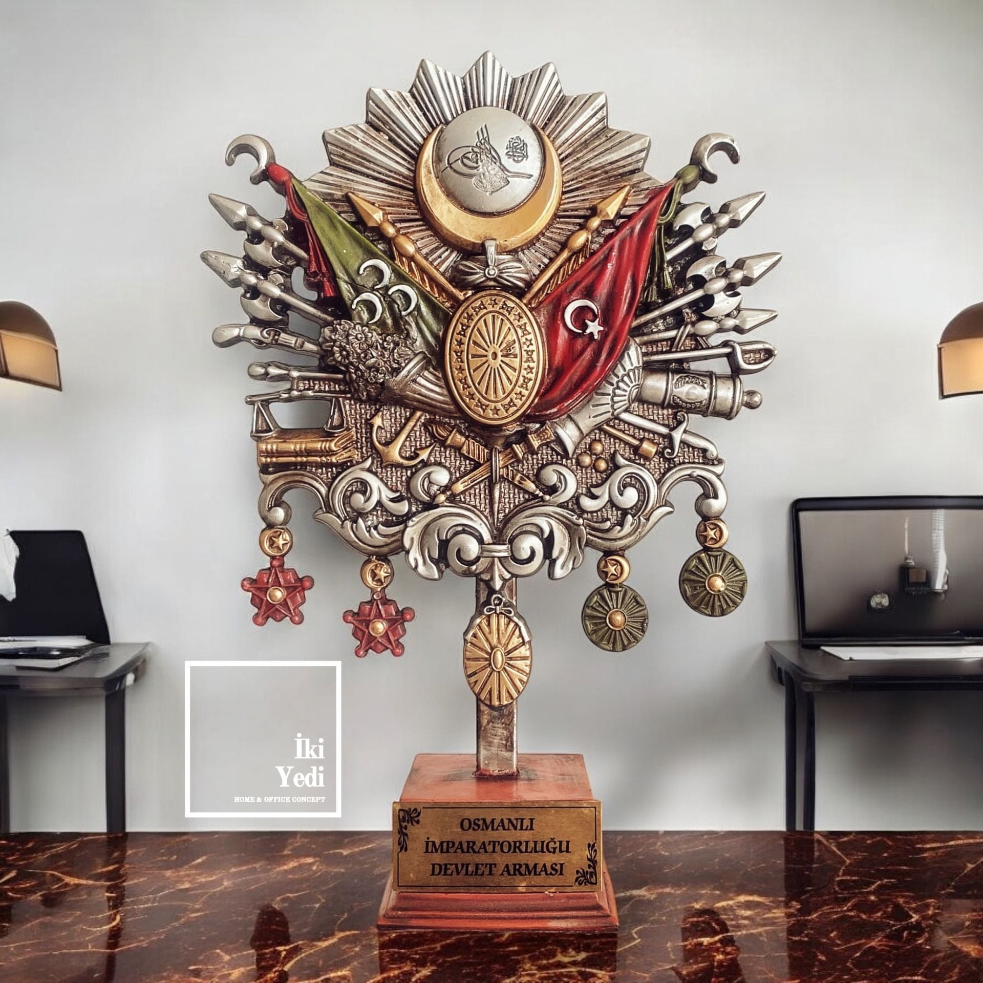 Osmanlı İmparatorluğu Devlet Arması Objesi 41 cm Tarihi Biblo Heykeller Ofis Dekorasyonu İş Hediye