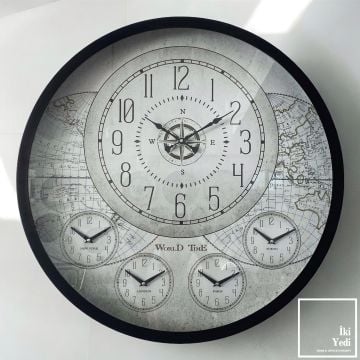 Anemol 80 cm Dünya Haritası Temalı Duvar Saati | Modern Ofis ve Salon İçin Dekoratif Büyük Saat
