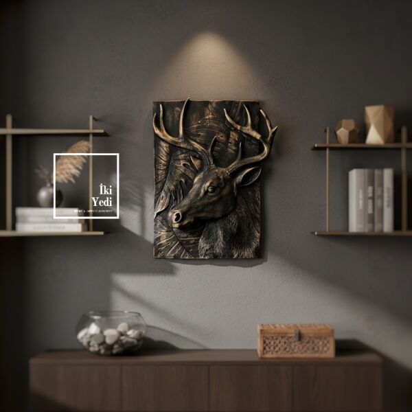 Kimberley 771 Noble Deer Kabartmalı Geyik Duvar Pano Tablo Modern Dekoratif Obje Duvar Dekorasyonu