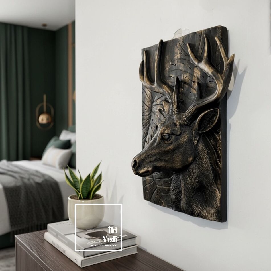 Kimberley 771 Noble Deer Kabartmalı Geyik Duvar Pano Tablo Modern Dekoratif Obje Duvar Dekorasyonu