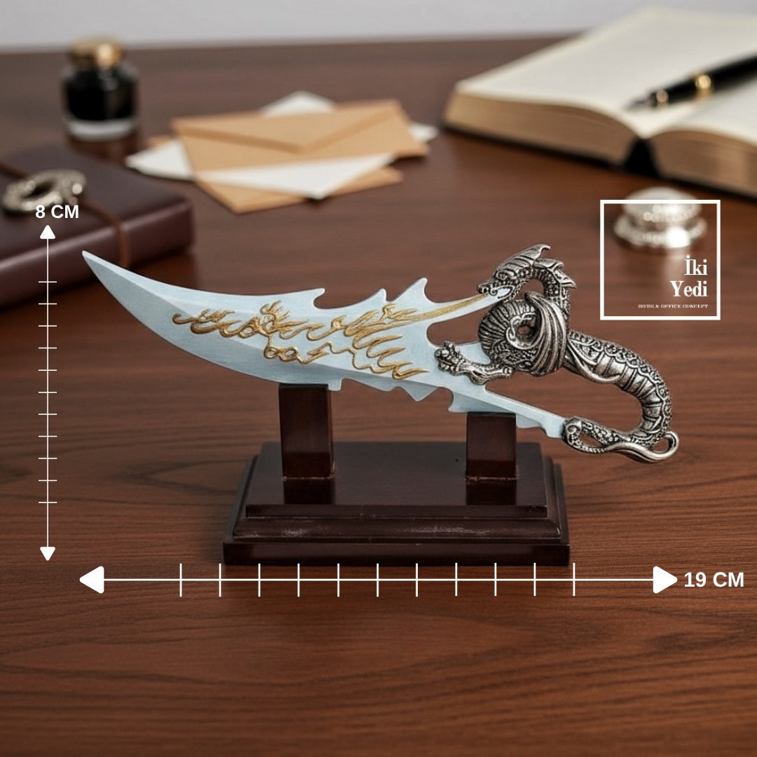 Sauli Ejderha Temalı Mektup Zarf Açacağı Masaüstü Obje Metal Mini Kılıç Model Ofis Hediye Aksesuar