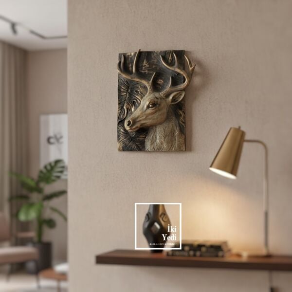 Kimberley 772 Noble Deer Kabartmalı Geyik Duvar Pano Tablo Modern Dekoratif Obje Duvar Dekorasyonu