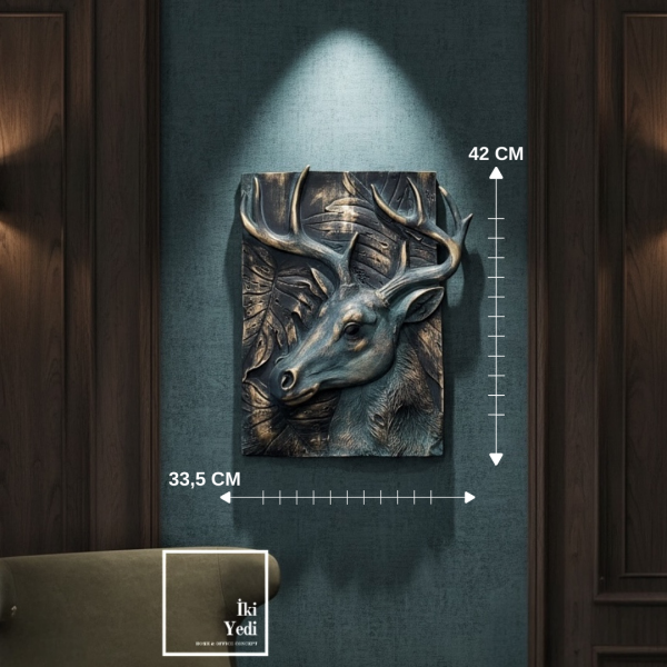 Kimberley 773 Noble Deer Kabartmalı Geyik Duvar Pano Tablo Dekoratif Duvar Objesi Dekorasyon Hediye