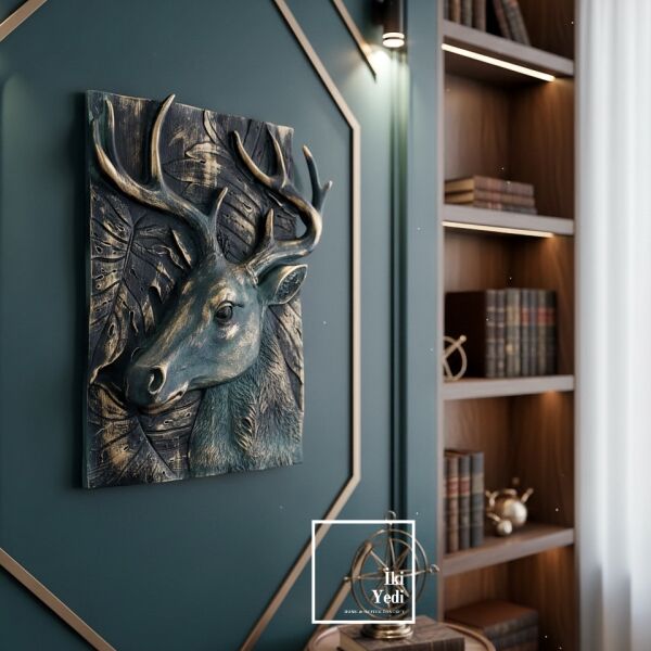 Kimberley 773 Noble Deer Kabartmalı Geyik Duvar Pano Tablo Dekoratif Duvar Objesi Dekorasyon Hediye
