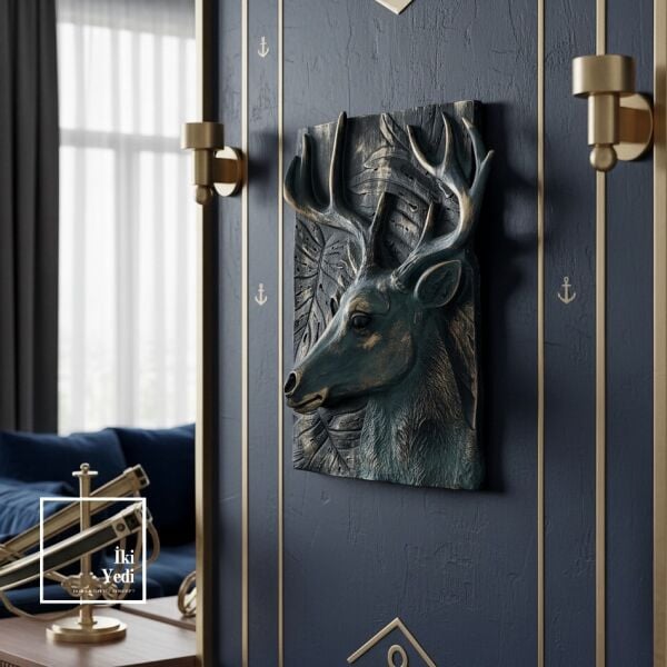 Kimberley 773 Noble Deer Kabartmalı Geyik Duvar Pano Tablo Dekoratif Duvar Objesi Dekorasyon Hediye