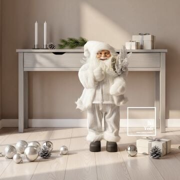 Beyaz Dekoratif Noel Baba Figürü 65 cm Yeni Yıl Ev Süslemesi, Lüks Yılbaşı Aksesuarı Premium Hediye