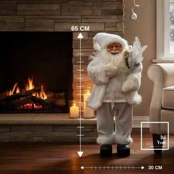 Beyaz Dekoratif Noel Baba Figürü 65 cm Yeni Yıl Ev Süslemesi, Lüks Yılbaşı Aksesuarı Premium Hediye