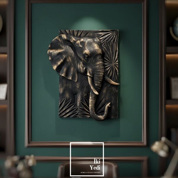 Branimir 771 Majestic Elephant Kabartmalı Fil Duvar Pano Tablo Dekoratif Duvar Objesi Dekorasyon