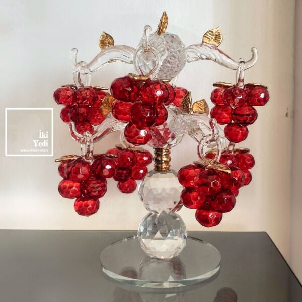 Brest Kırmızı Kristal Cam Üzüm Salkımı Dekoratif Obje Masa Üstü Süs Lüks Ev ve Ofis Aksesuarı