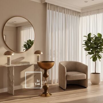 Franglen 90 cm Bronz Renk Metal Vazo Büyük Dekoratif Obje Şık Çiçeklik Lüks Salon ve Ofis Aksesuarı