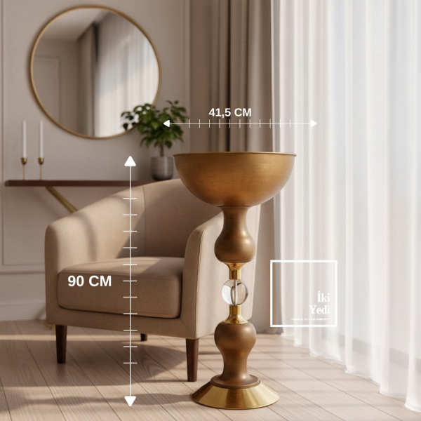 Franglen 90 cm Bronz Renk Metal Vazo Büyük Dekoratif Obje Şık Çiçeklik Lüks Salon ve Ofis Aksesuarı
