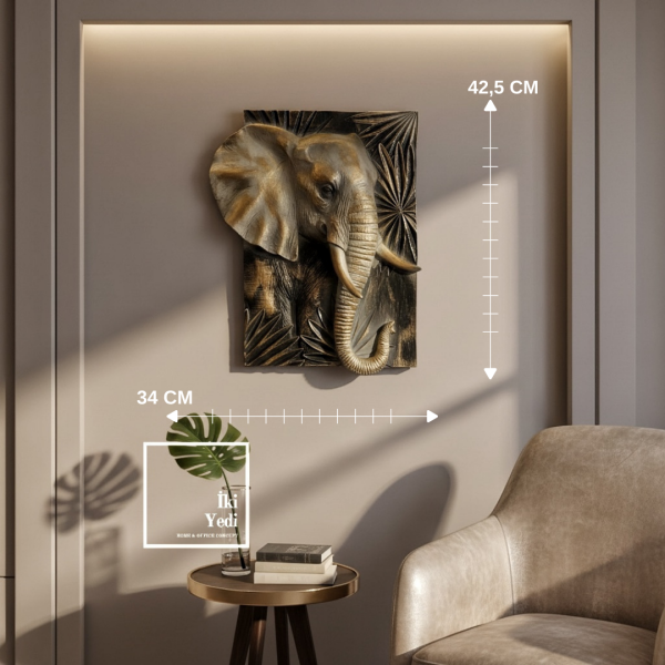 Branimir 772 Majestic Elephant Kabartmalı Fil Duvar Pano Tablo Dekoratif Obje Dekorasyon Rölyef Şık