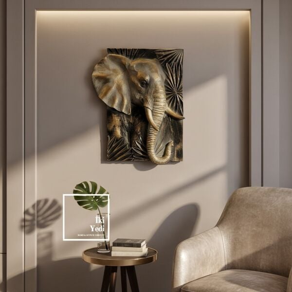 Branimir 772 Majestic Elephant Kabartmalı Fil Duvar Pano Tablo Dekoratif Obje Dekorasyon Rölyef Şık