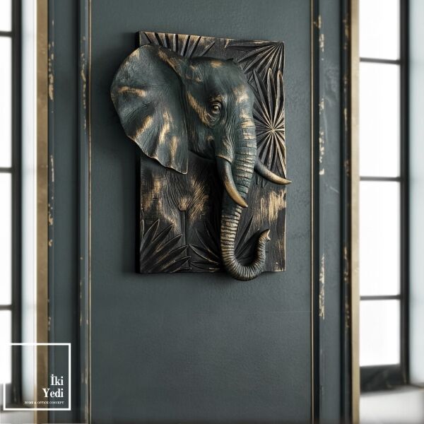 Branimir 773 Majestic Elephant Kabartmalı Fil Duvar Pano Tablo Dekoratif Obje Duvar Rölyef Aksesuar