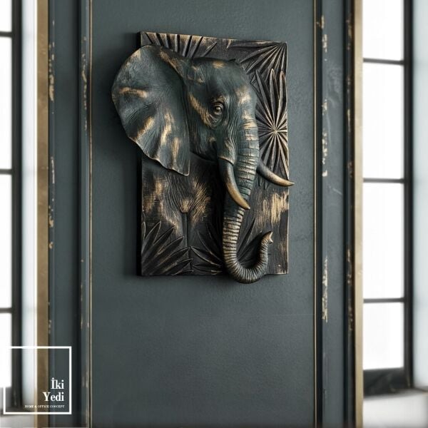 Branimir 773 Majestic Elephant Kabartmalı Fil Duvar Pano Tablo Dekoratif Obje Duvar Rölyef Aksesuar