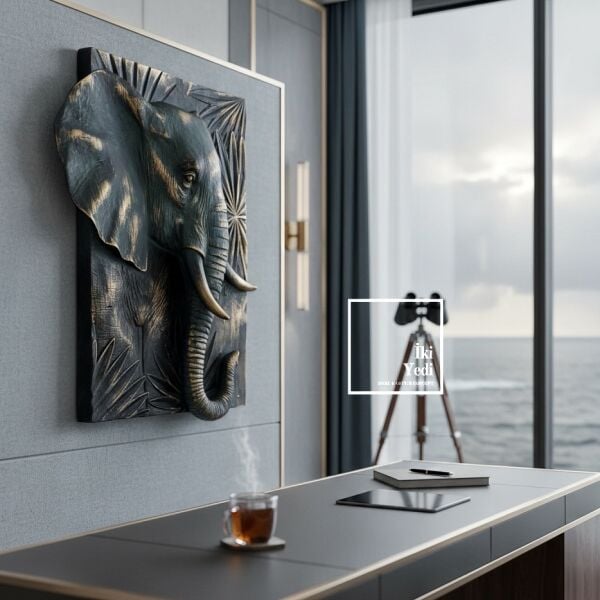 Branimir 773 Majestic Elephant Kabartmalı Fil Duvar Pano Tablo Dekoratif Obje Duvar Rölyef Aksesuar
