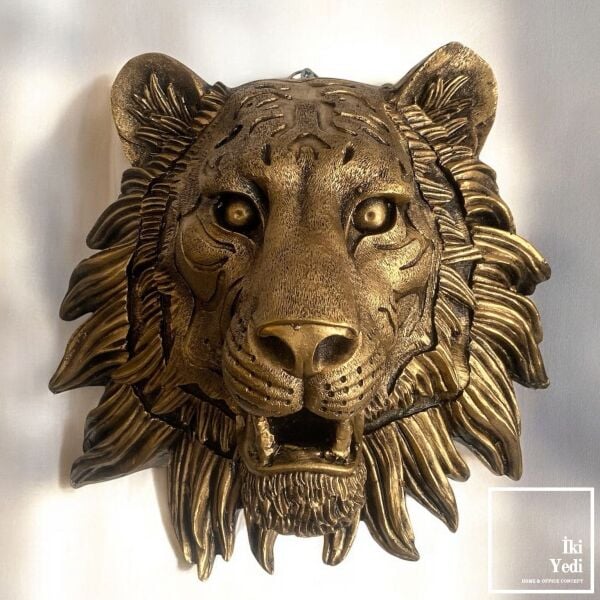 Dussen Kaplan Başı Duvar Dekoru 30 cm Gold Aslan Kafası Objesi Dekoratif Heykeller Ofis Hediyesi Sıradışı Hediyelik Figür