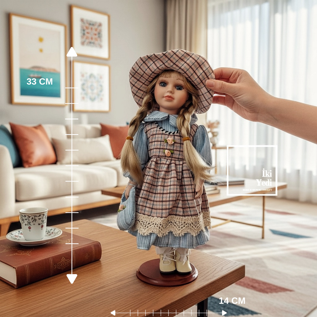 Katarina 775 Vintage Dekoratif Porselen Yüzlü Bebek Şapkalı Nostaljik Ev Ofis Masa Üstü Objesi