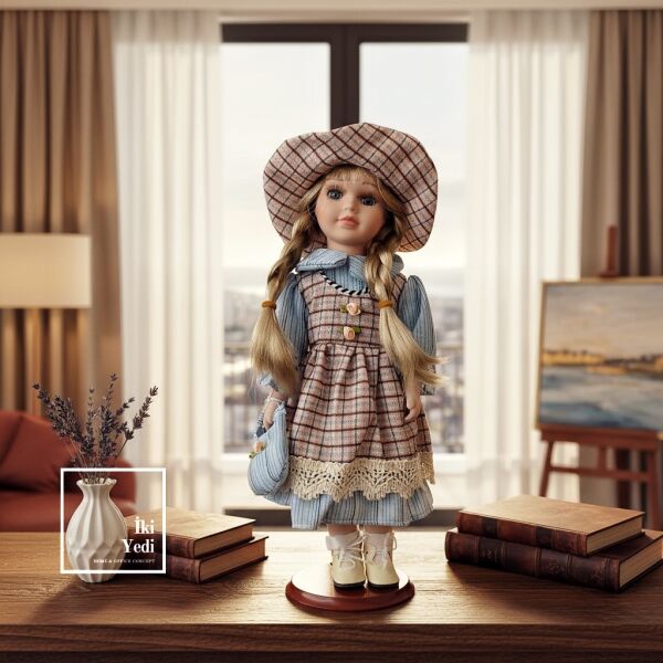 Katarina 775 Vintage Dekoratif Porselen Yüzlü Bebek Şapkalı Nostaljik Ev Ofis Masa Üstü Objesi