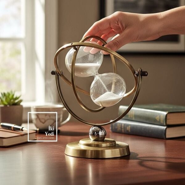 Nigel Kuantum Tasarım Gold Kum Saati, 15 Dakika Cam Obje Ofis Masaüstü Dekoratif Hediyelik Aksesuar