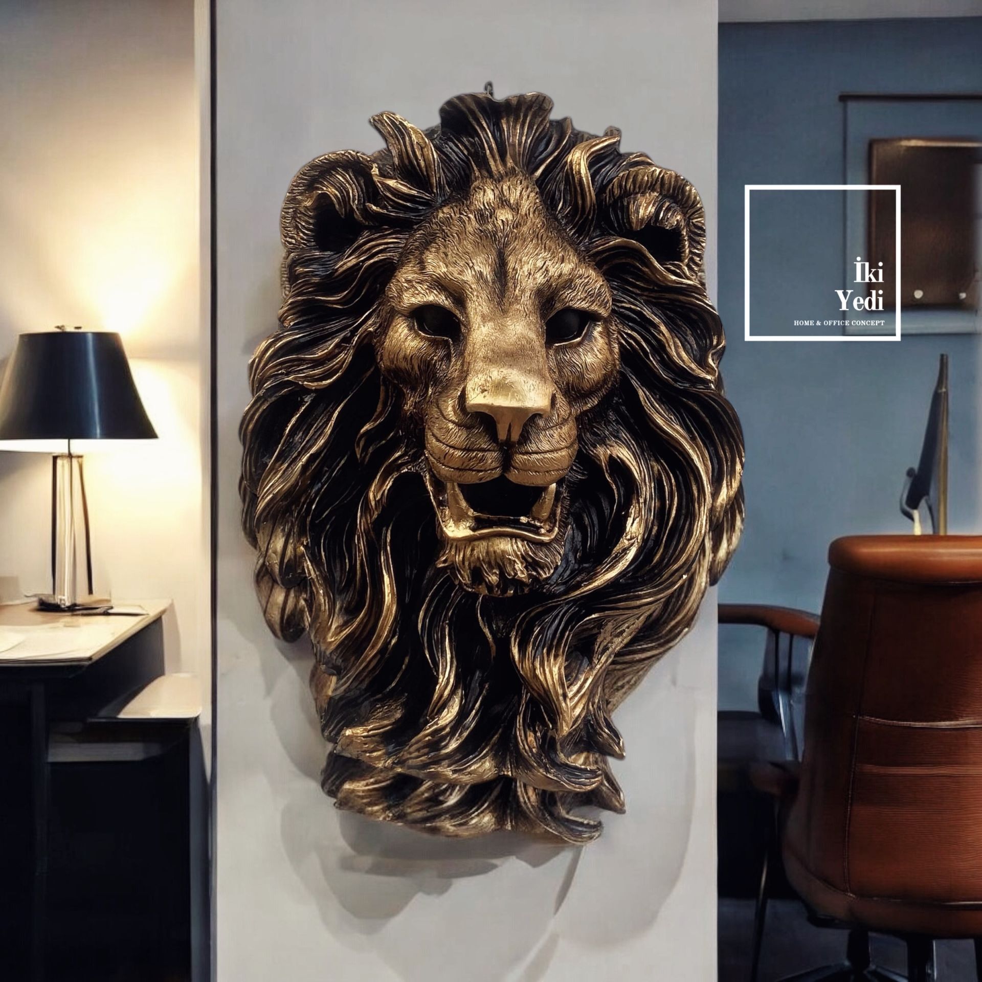 Maxwell Aslan Kafası Duvar Dekoru, Gold Aslan Biblo, Heykelsi Aslan Figürü, Maskülen Ev Aksesuarı, Ofis Dekorasyonu, Duvar Süsü, Dekoratif Obje