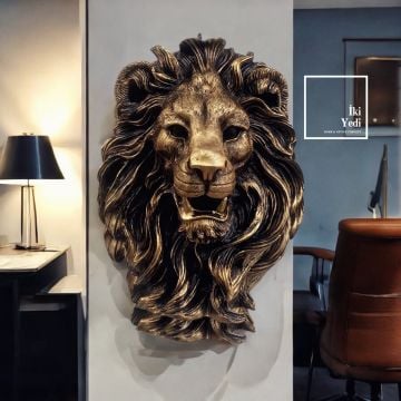 Maxwell Aslan Kafası Duvar Dekoru, Gold Aslan Biblo, Heykelsi Aslan Figürü, Maskülen Ev Aksesuarı, Ofis Dekorasyonu, Duvar Süsü, Dekoratif Obje