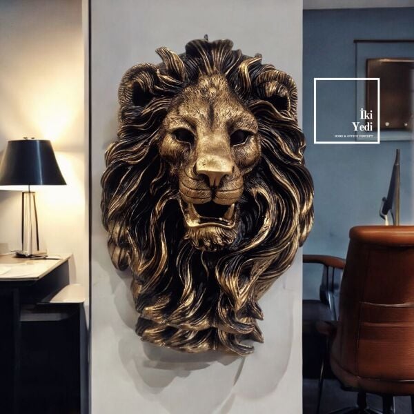 Maxwell Aslan Kafası Duvar Dekoru, Gold Aslan Biblo, Heykelsi Aslan Figürü, Maskülen Ev Aksesuarı, Ofis Dekorasyonu, Duvar Süsü, Dekoratif Obje