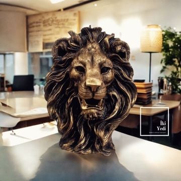 Maxwell Aslan Kafası Duvar Dekoru, Gold Aslan Biblo, Heykelsi Aslan Figürü, Maskülen Ev Aksesuarı, Ofis Dekorasyonu, Duvar Süsü, Dekoratif Obje